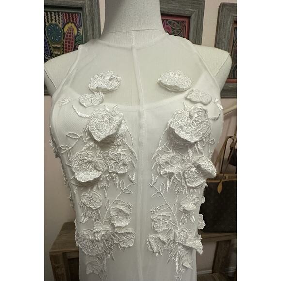 BHLDN NWT Ivory Calla Sleeveless Tulle Floral Applique Maxi Dress Size Medium - Picture 3 of 15